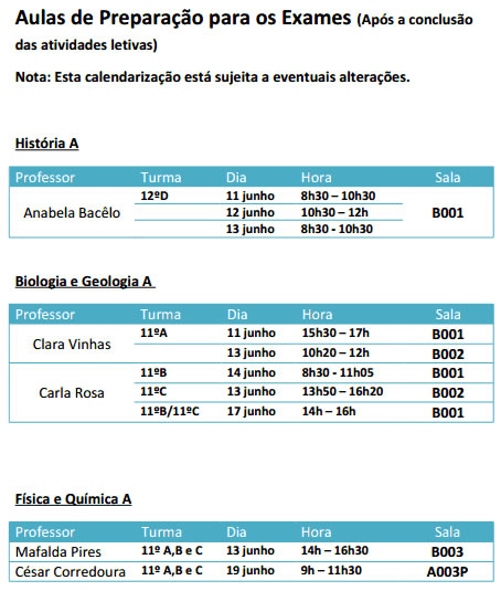 aulas preparacao exames calendario 2013 01