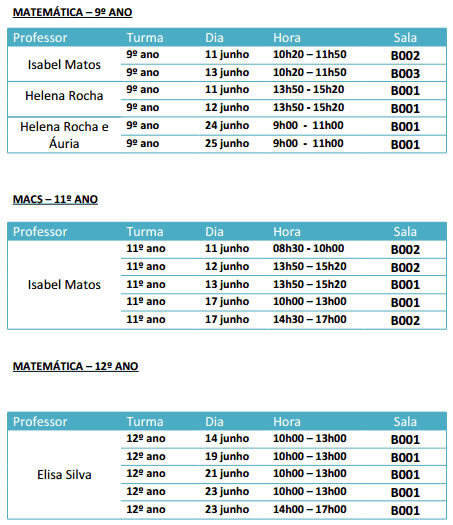 aulas preparacao exames calendario 2013 03