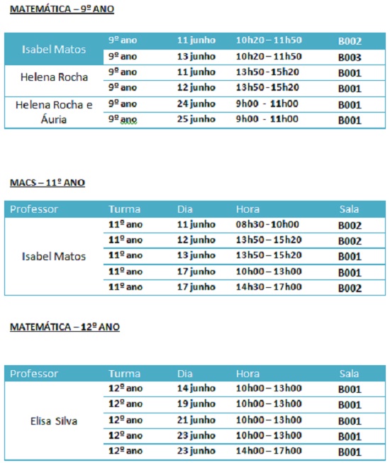 aulas preparacao exames calendario 2013 06