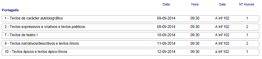 calendario exames setembro portugues